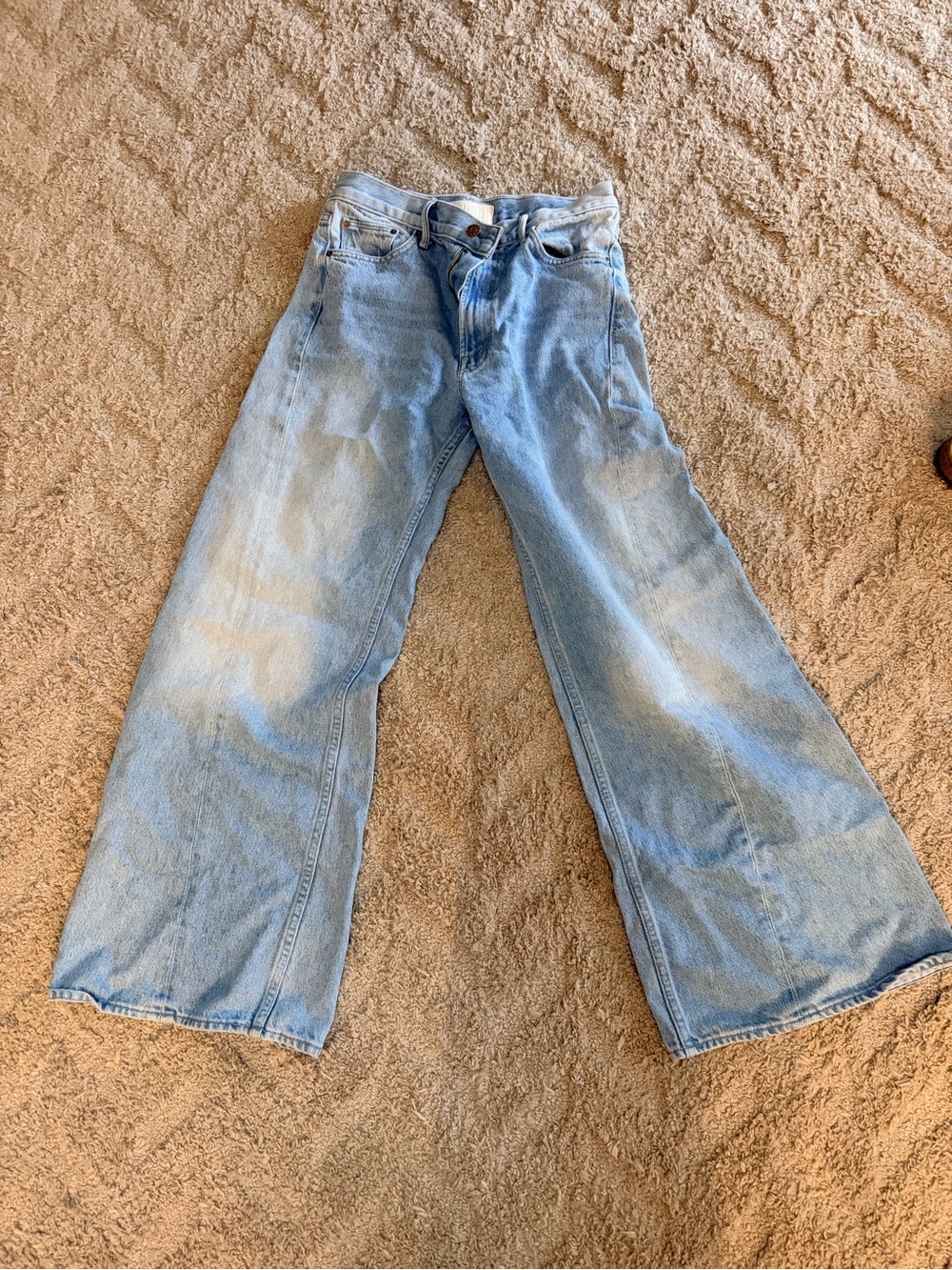 MOTHER Lemon Twist Light Blue Wide-Leg Flare Jeans